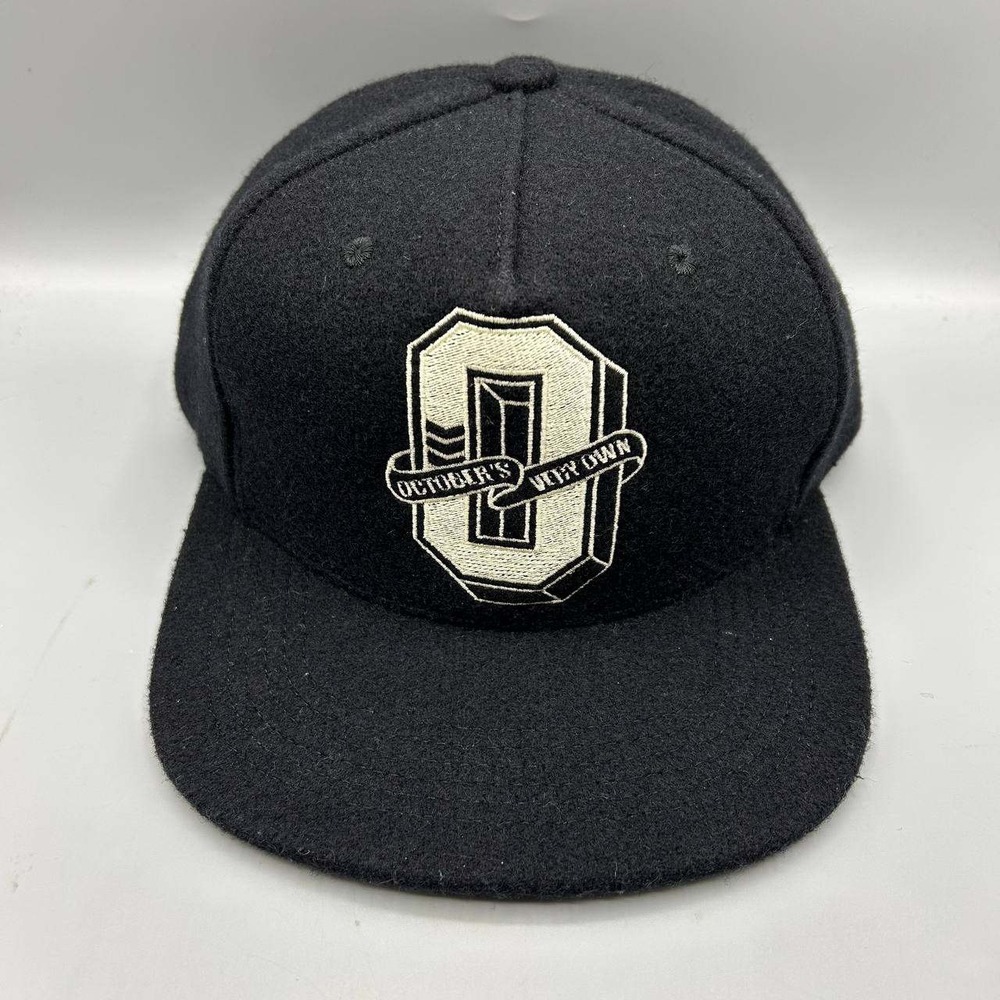 October's Very Own OVO Hat Men Black Embroidered Melton Wool Snap Back Cap